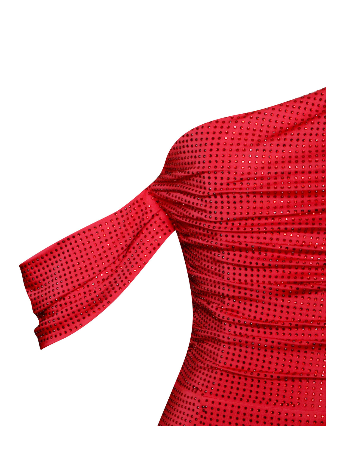 Paget Red Mesh Rhinestone Embellished High Slit Gown (Archive Sale)