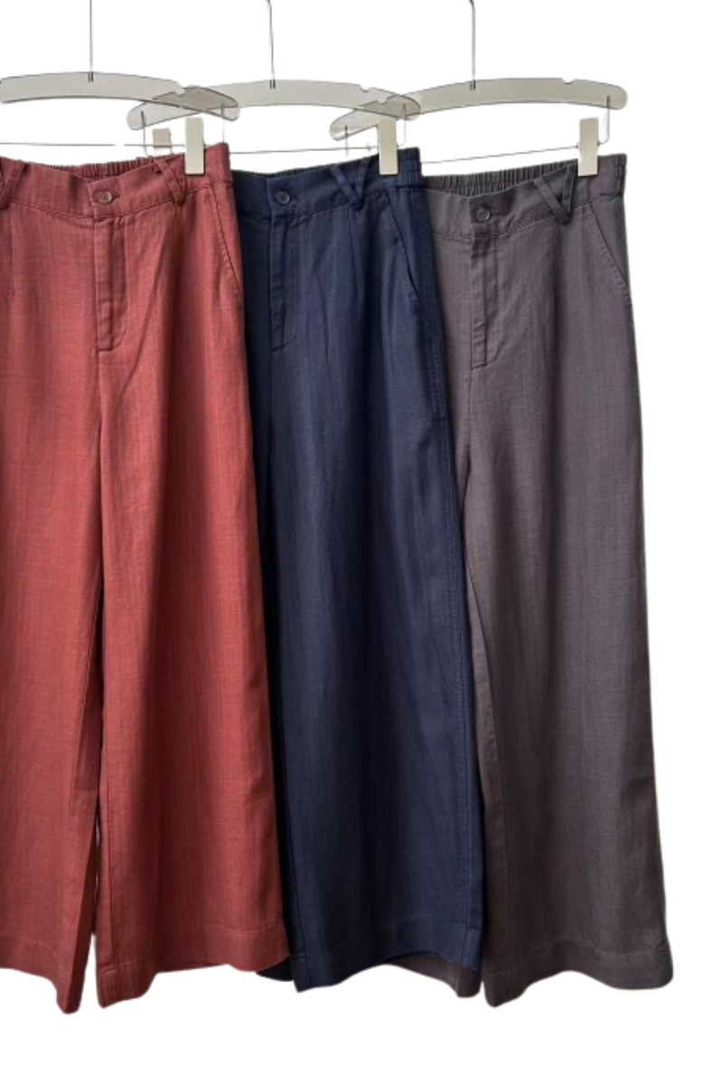 Max Simple Linen Blend Wide Leg Pants Charcoal