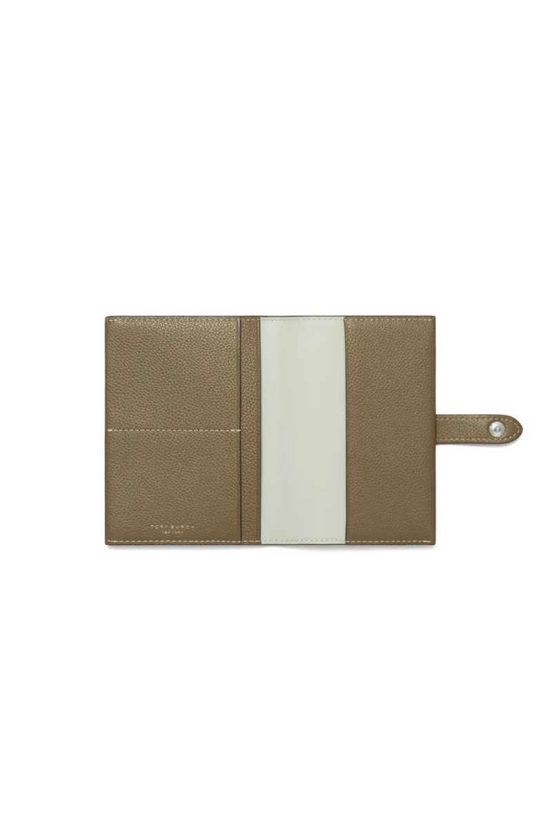 Tory Burch Button Leather Passport Case in Wild Mushroom