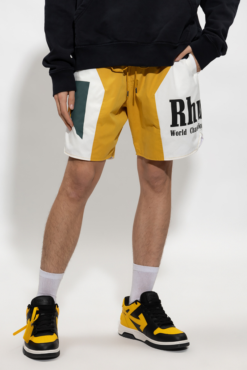 RHUDE Orange & White Logo Shorts