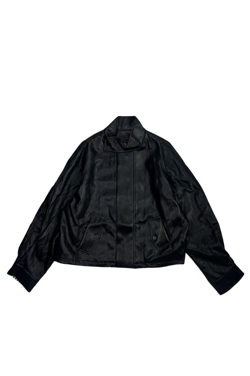 Max Simple Oversize Faux Leather Jacket_Black