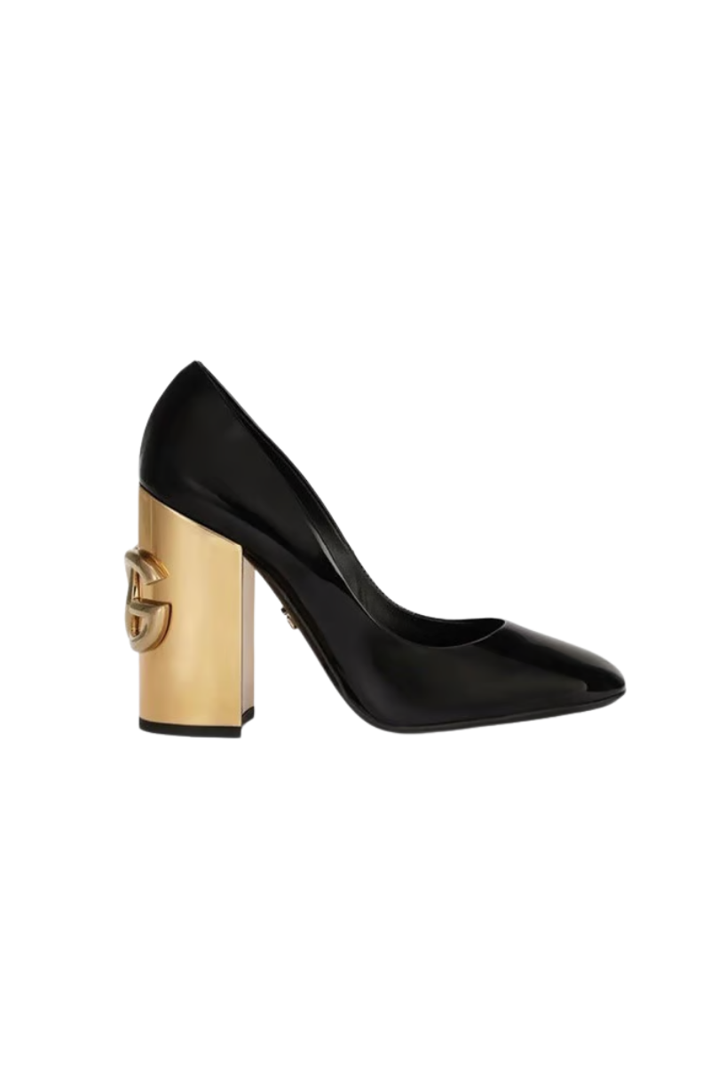 Dolce & Gabbana Black Patent Leather Jackie Block Heel Pumps