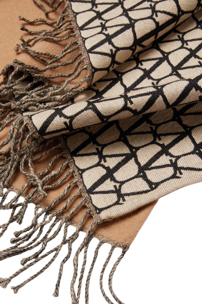 Valentino Asymmetrical Wool Poncho With Fringed Edge In Beige