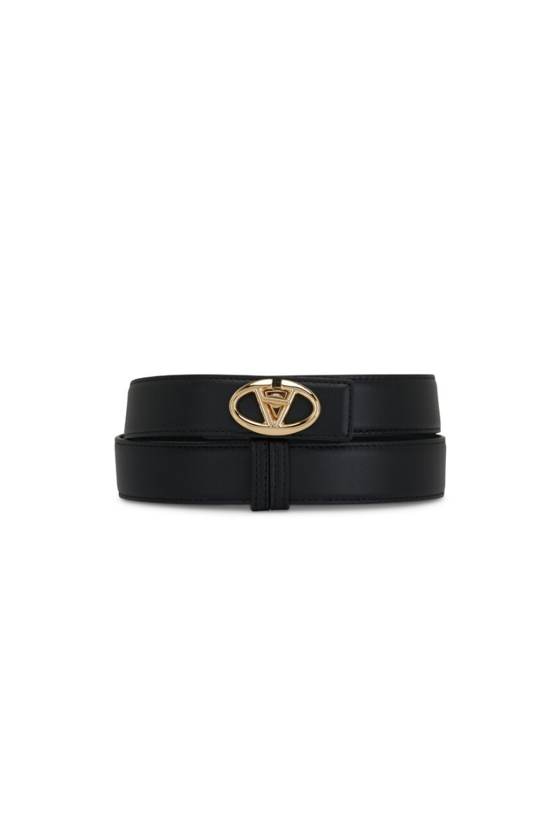 Valentino Black Belt with Gold Round Logo Buckle Valentino Black Leather Belt with Gold V-Round Buckle main image 2