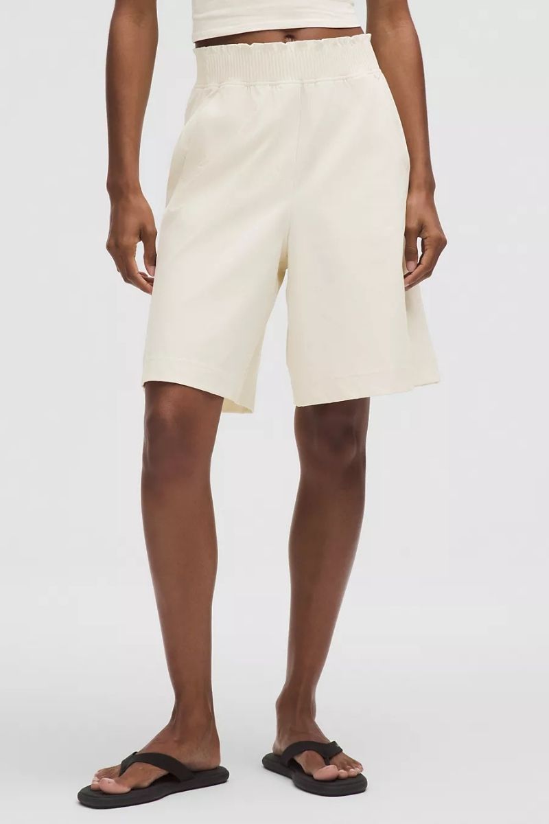 Lululemon Stretch Woven Ruffle-Waist HR Short 9" _ Light Ivory
