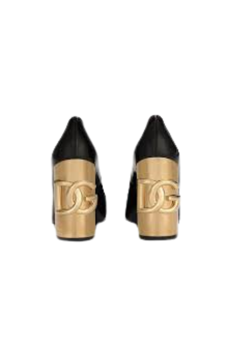 Dolce & Gabbana Black Patent Leather Jackie Block Heel Pumps