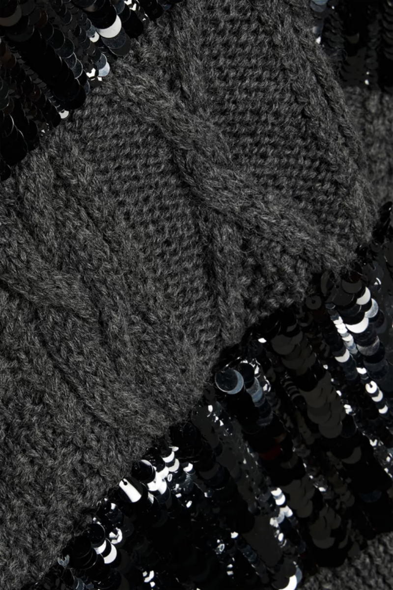 Valentino Garavani Sequin-Embellished Cable-Knit Wool Sweater Grigio Mel.Scuro/Nero 3B0KC50D88A_ZPH