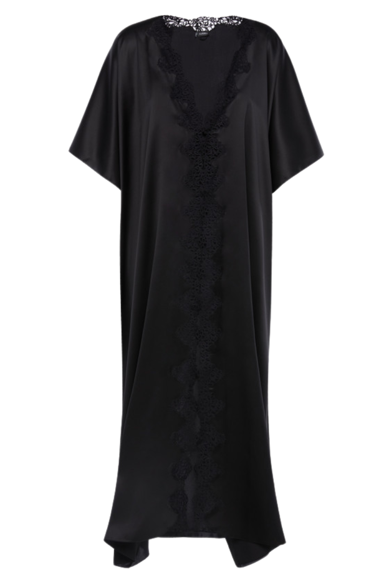 La Perla Black Long Silk Robe With Macramé