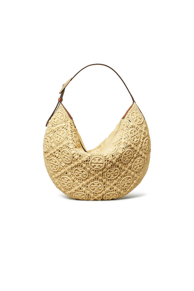 Tory Burch T Monogram Raffia Balloon Bag in Natural