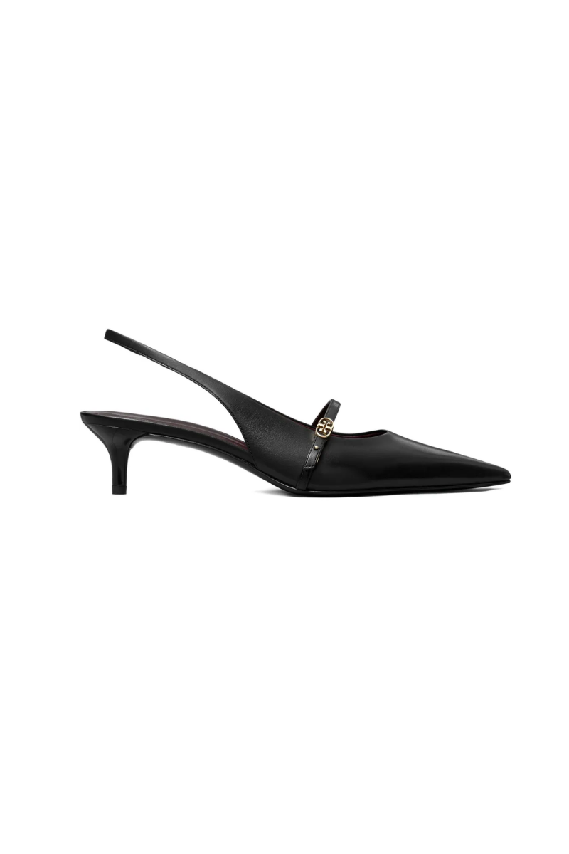 Tory Burch Double T Buckle Mary Jane Slingbacks in Black Leather