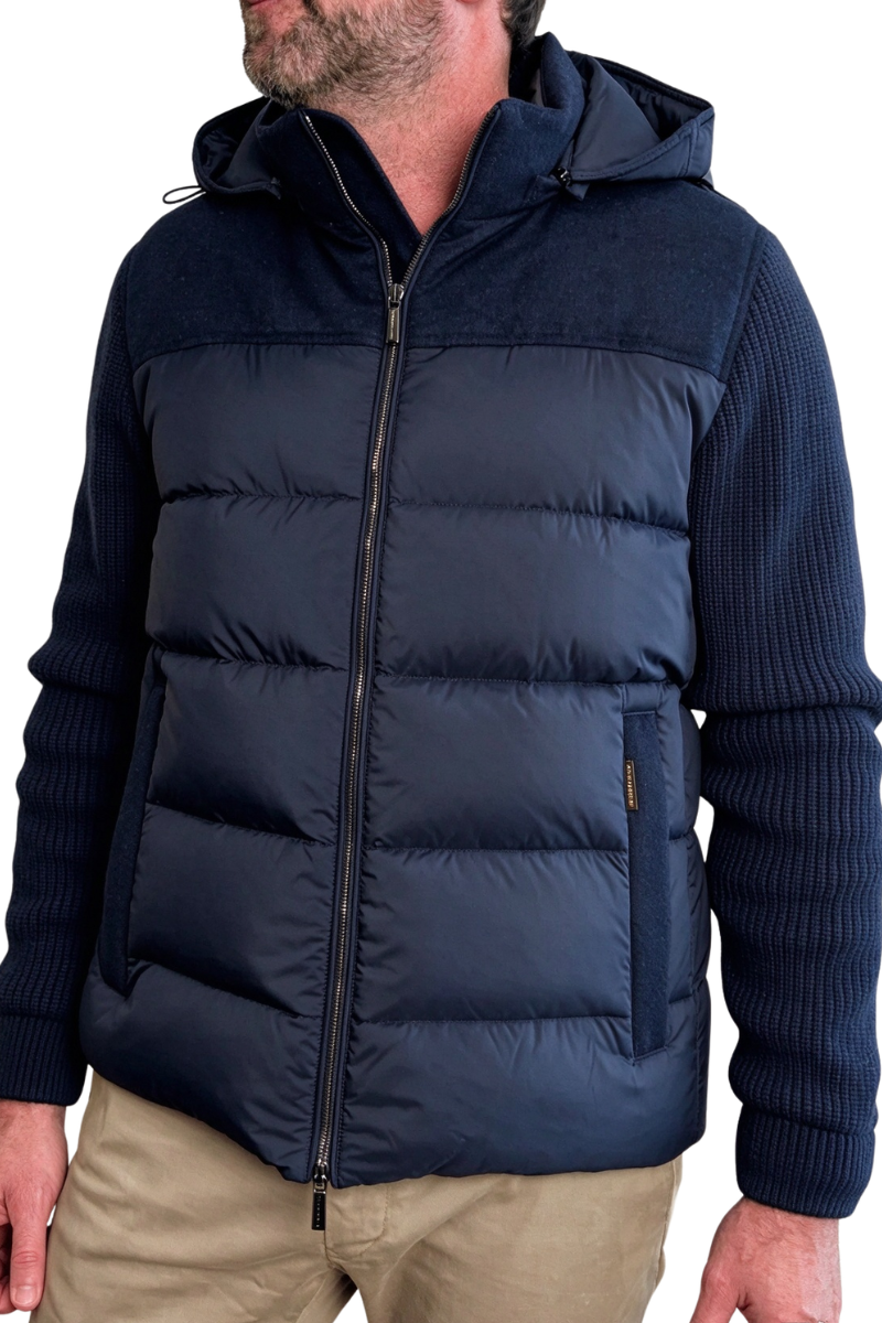 MooRER ALLORI-LSM Hooded Hybrid Down Jacket Blu Grey