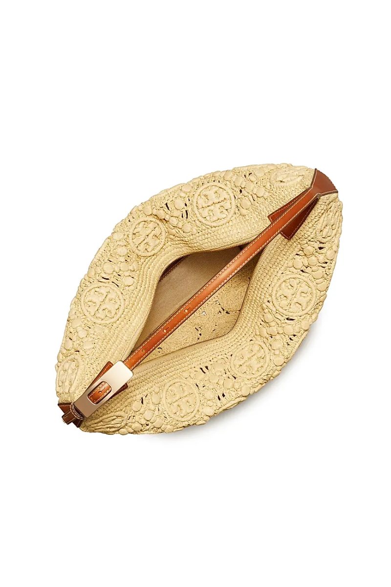 Tory Burch T Monogram Raffia Balloon Bag in Natural