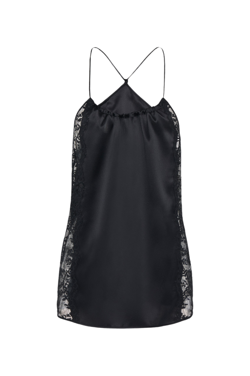 La Perla Black Silk Halterneck Camisole With Leavers Lace Trim