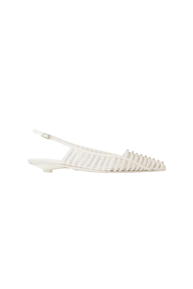 Valentino Garavani Rockstud Wispy Mesh-Trimmed Leather Sandals In White