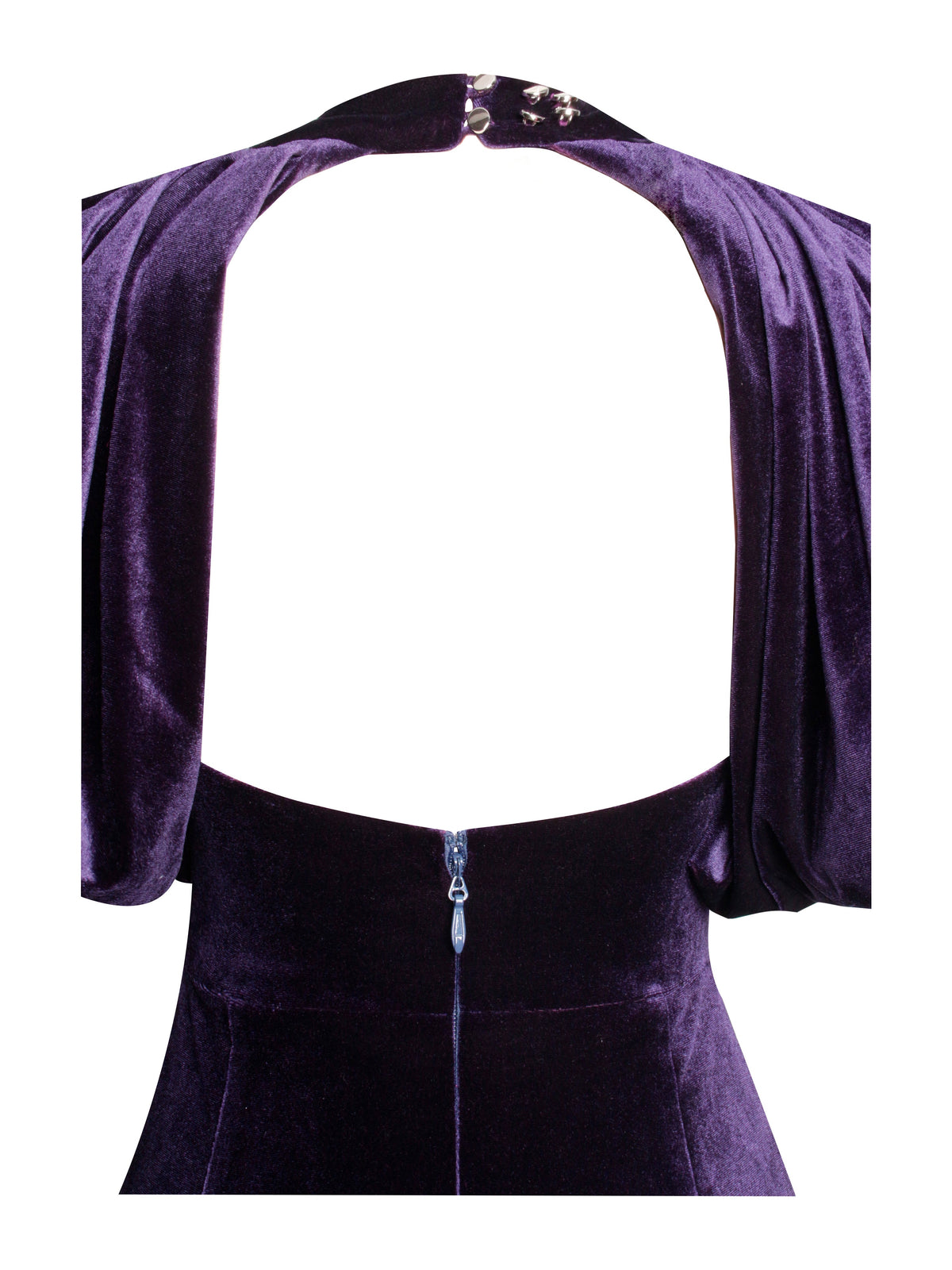 Coraline Purple Velvet Bubble Sleeve Backless Maxi Dress (Archive Sale)
