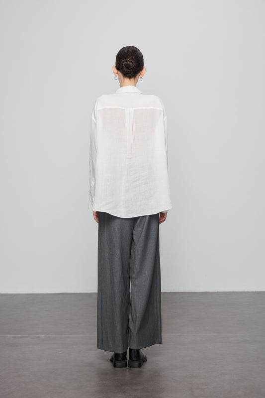 Max Simple Ramie Embroidered Shirt White MSJS250011W