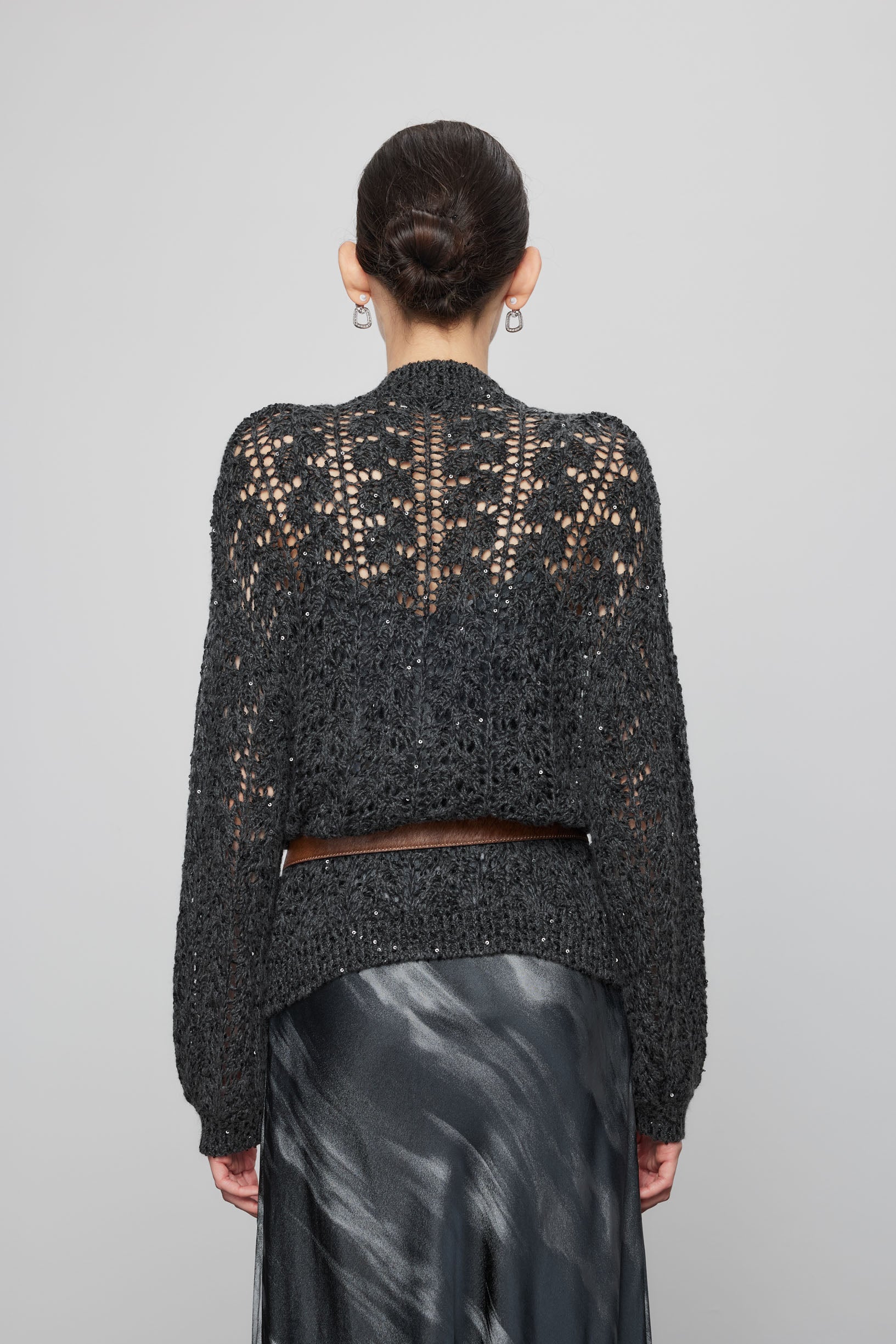 Max Simple Artisanal Crochet Cashmere Cardigan_Dark Grey