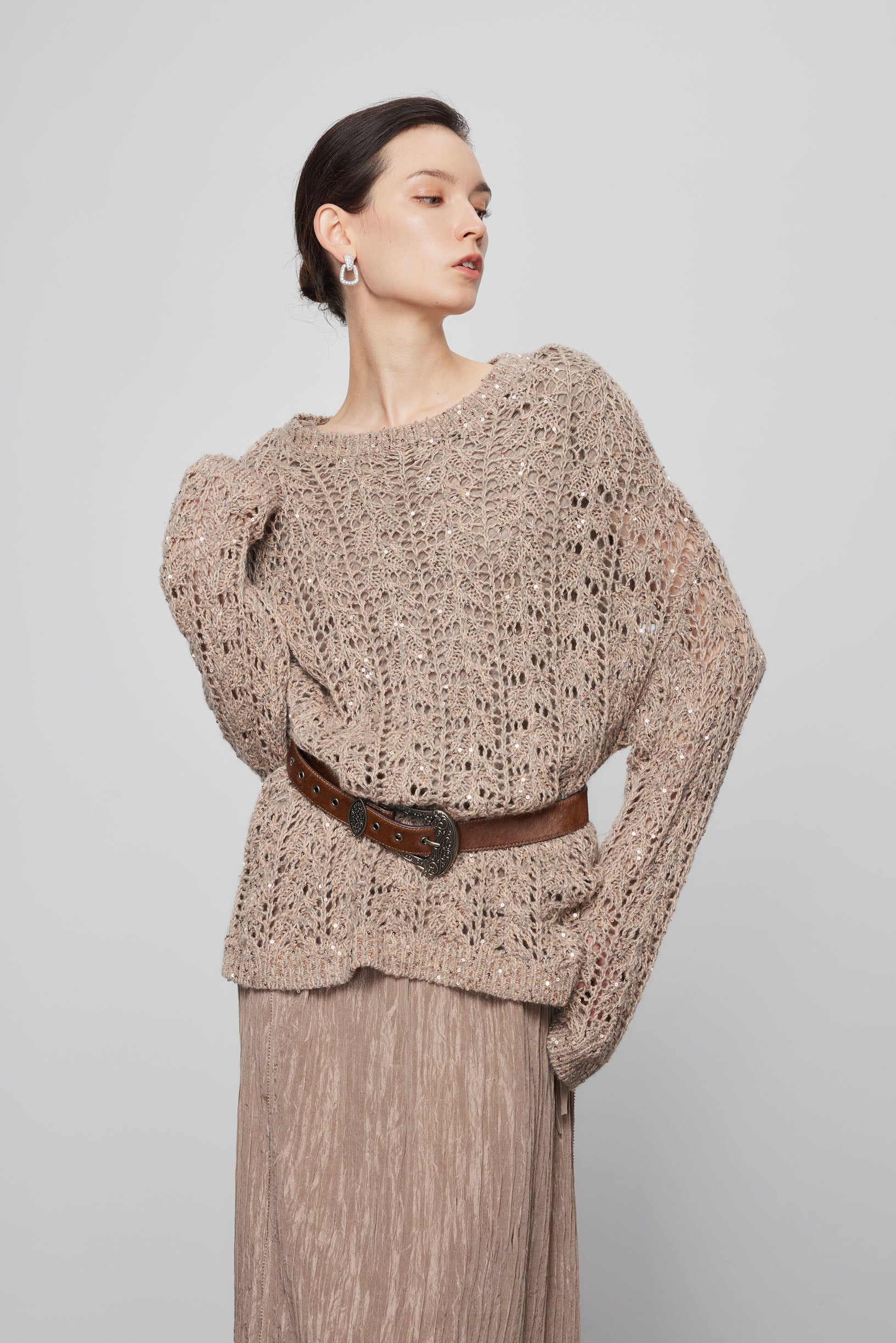 Max Simple Hand-Beaded Cashmere Pullover_Oatmeal