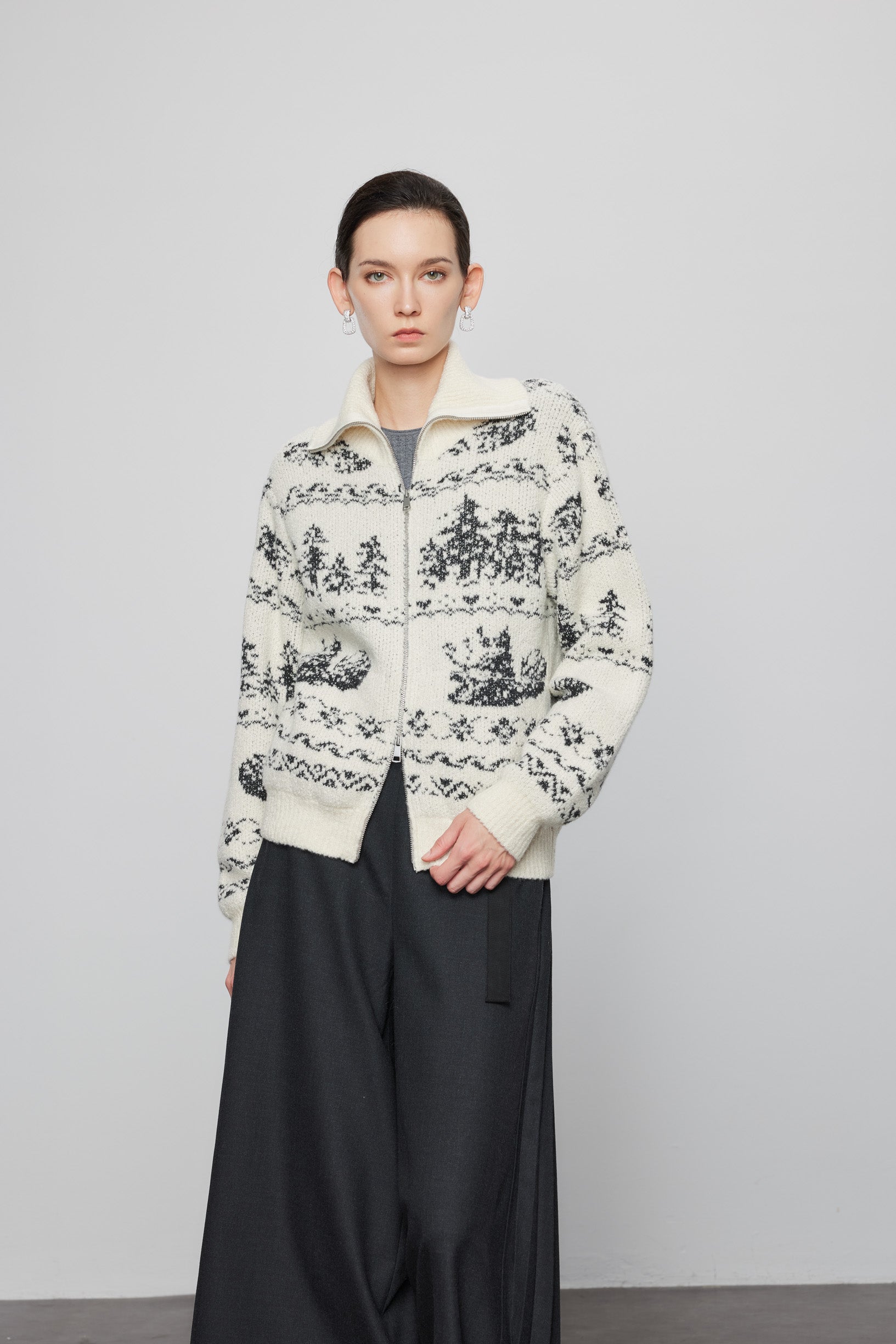 Max Simple Nordic Knit Cashmere Cardigan_White