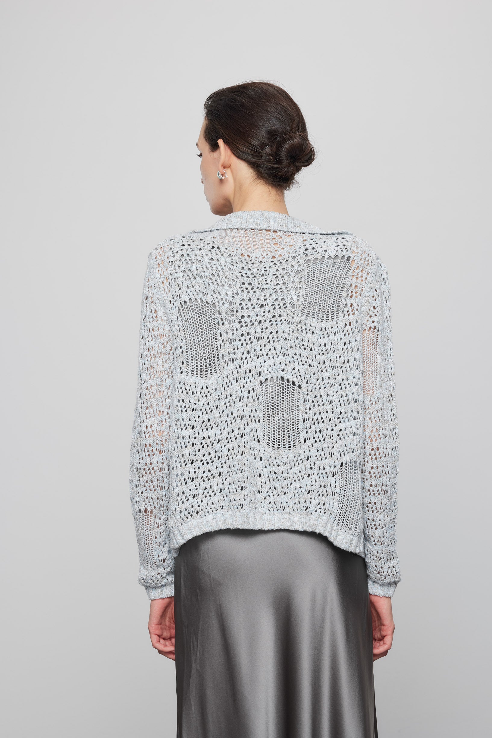 Max Simple Crochet Notch Collar Cardigan_Baby Blue