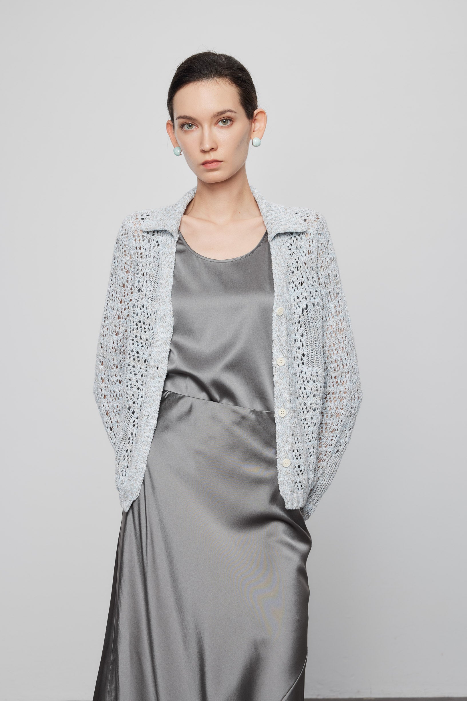 Max Simple Crochet Notch Collar Cardigan_Baby Blue