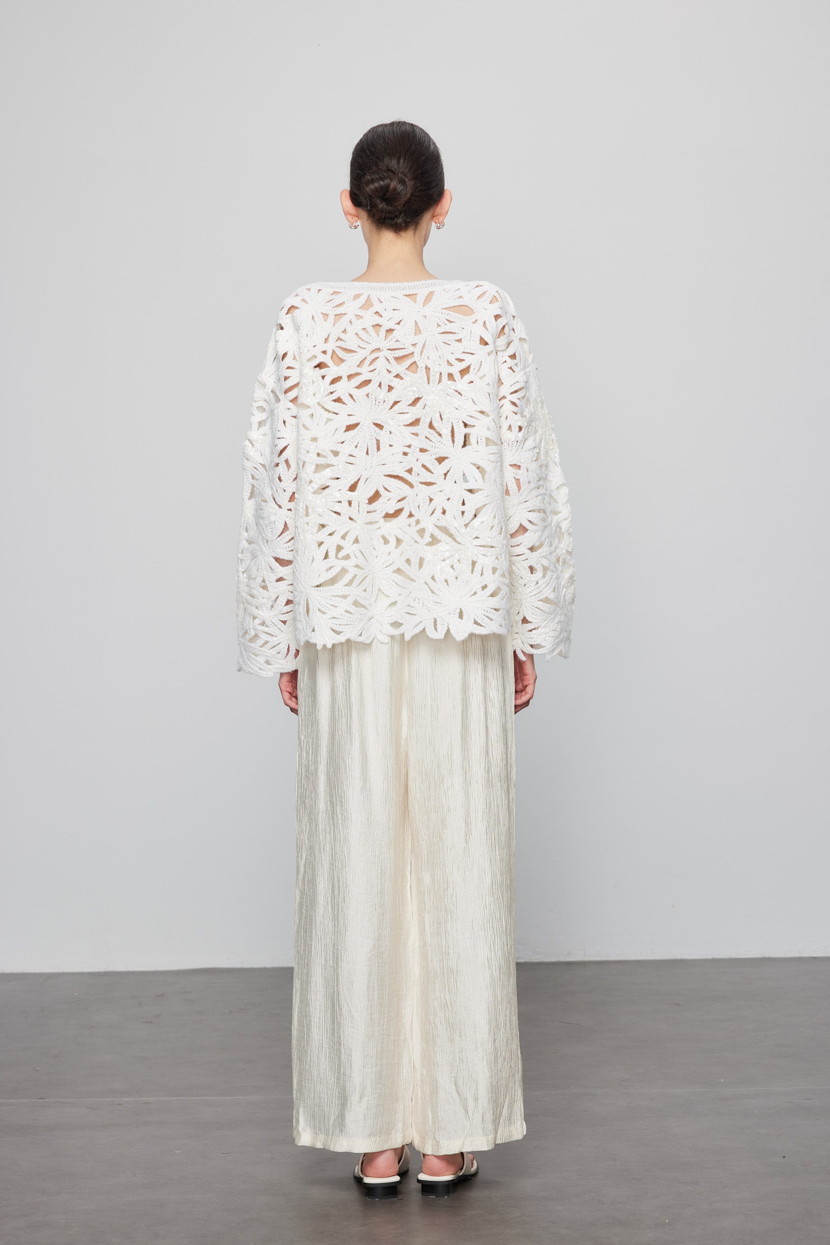 Max Simple Beaded Crochet  Cardigan White