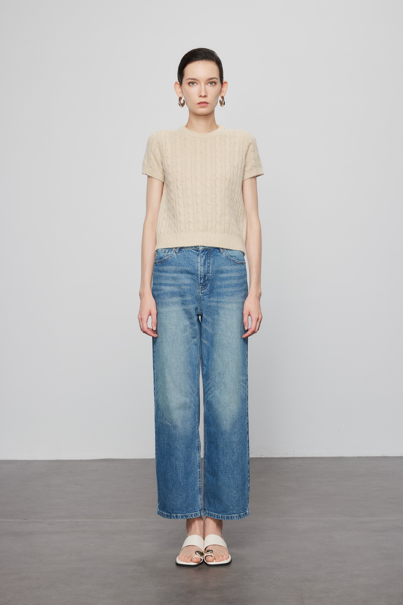 Max Simple Slim Straight Jeans Washed Blue