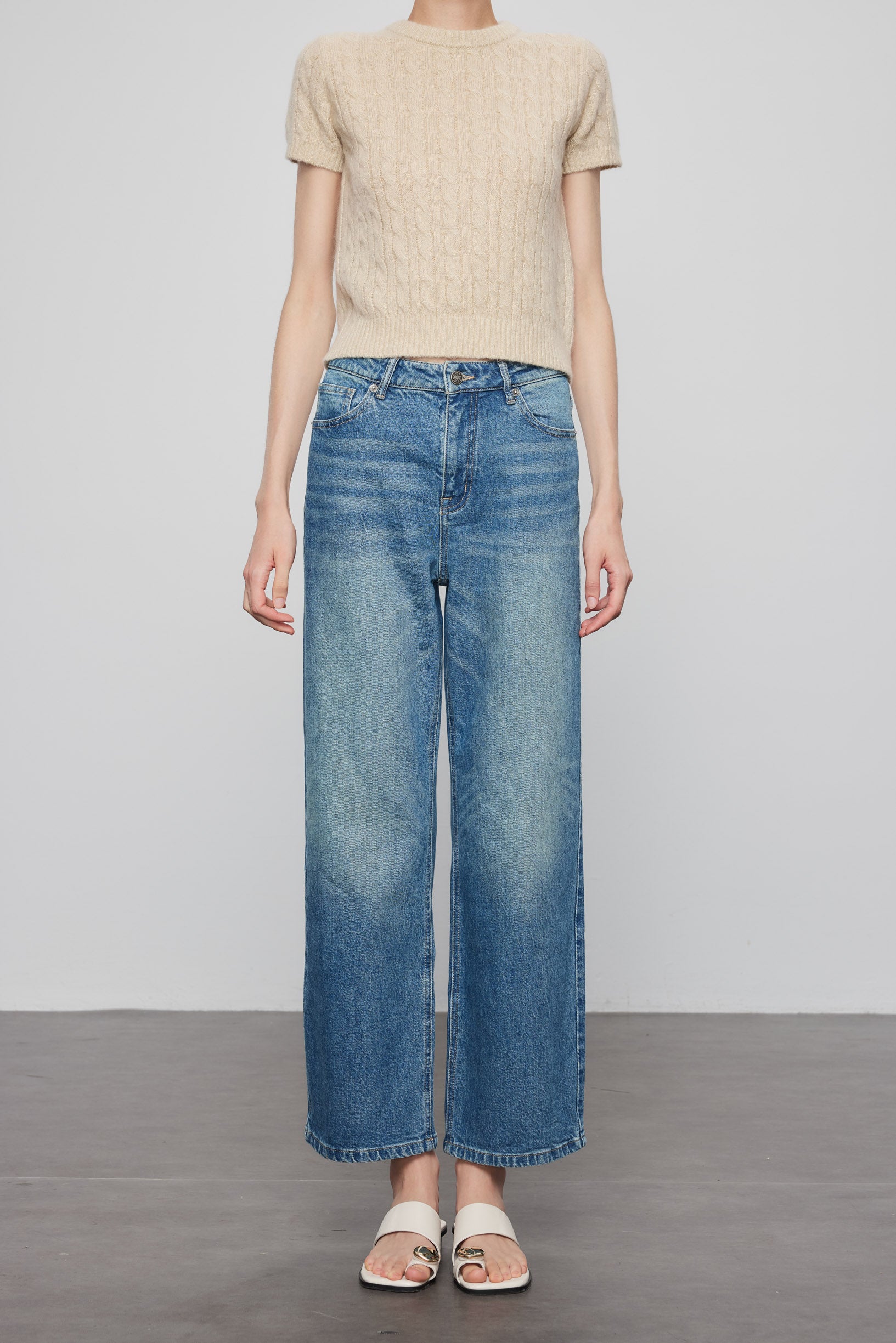 Max Simple Slim Straight Jeans Washed Blue
