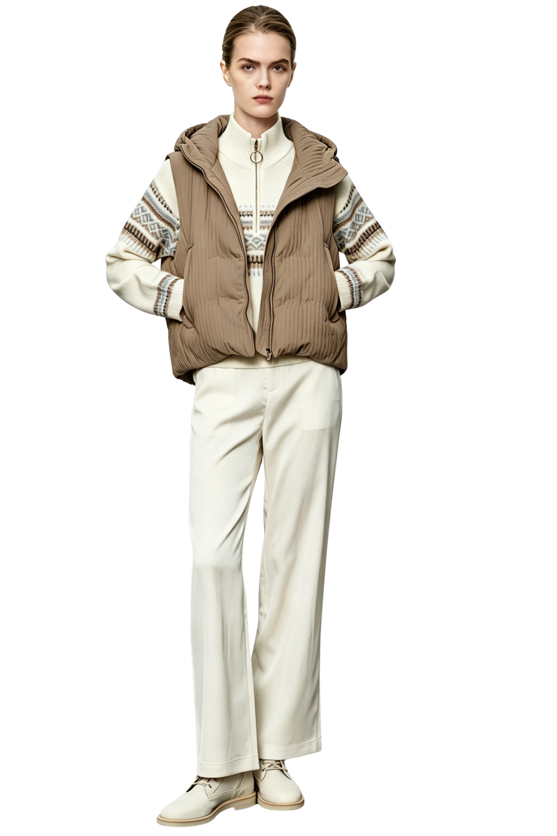 Max Simple Textured Down Vest Mocca MSJY257111M
