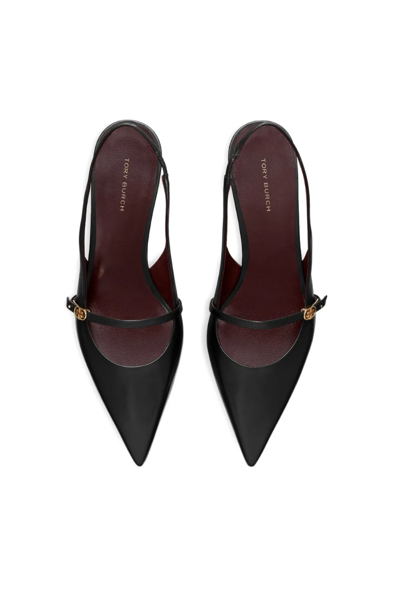 Tory Burch Double T Buckle Mary Jane Slingbacks in Black Leather
