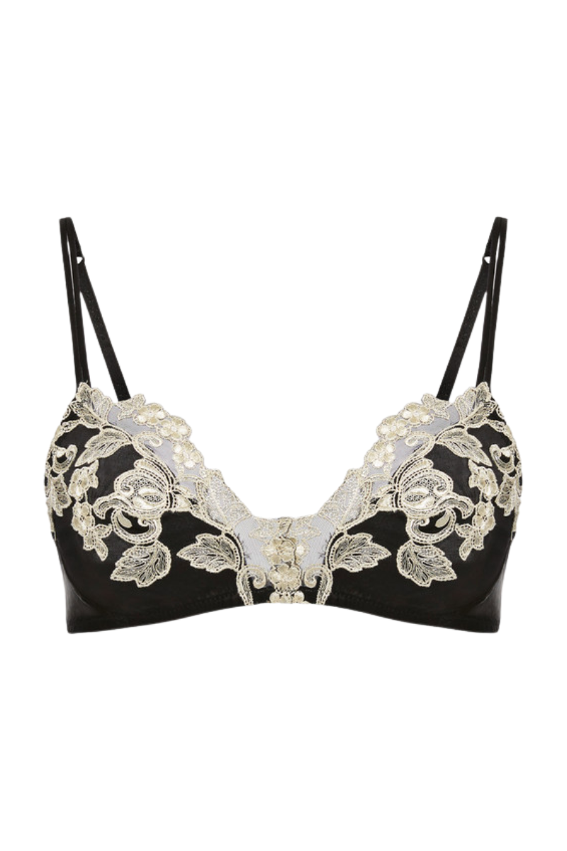 La Perla Black Silk Non-Wired Triangle Bra with Ivory Frastaglio