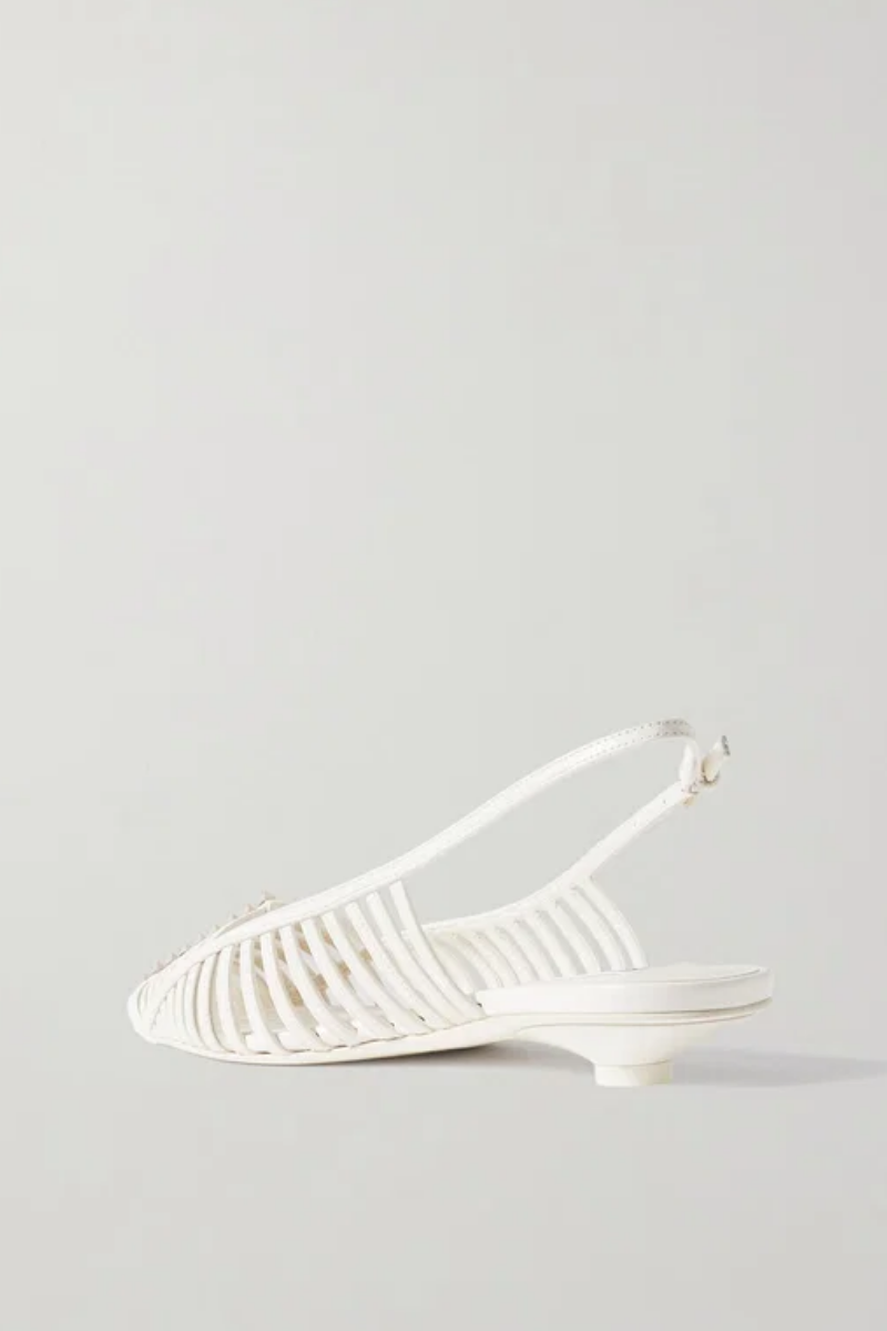 Valentino Garavani Rockstud Wispy Mesh-Trimmed Leather Sandals In White