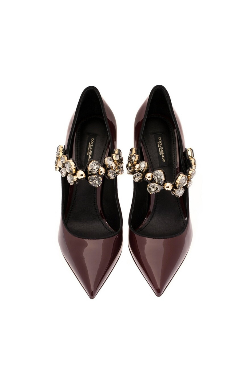 Dolce & Gabbana Mary Jane Pumps with Jewel Strap Bordeaux