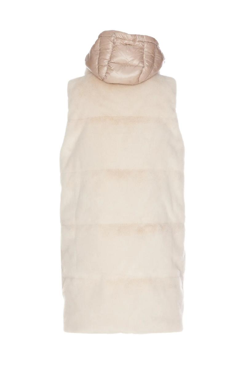 Herno  Woman's Zip-Up Faux Fur Hooded Gilet Beige