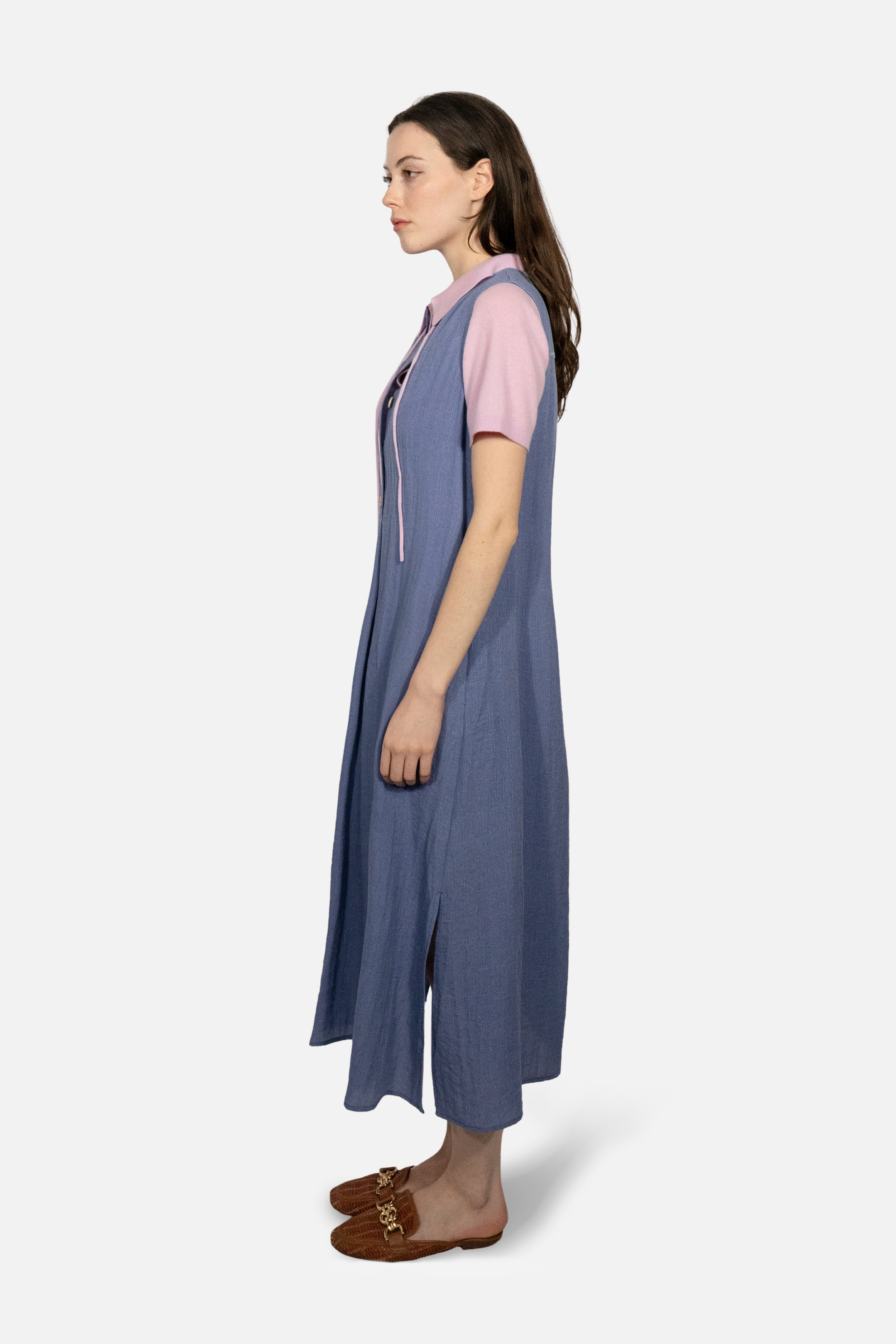 Drift Linen Button Midi Dress in Slate Blue - Du & Berry