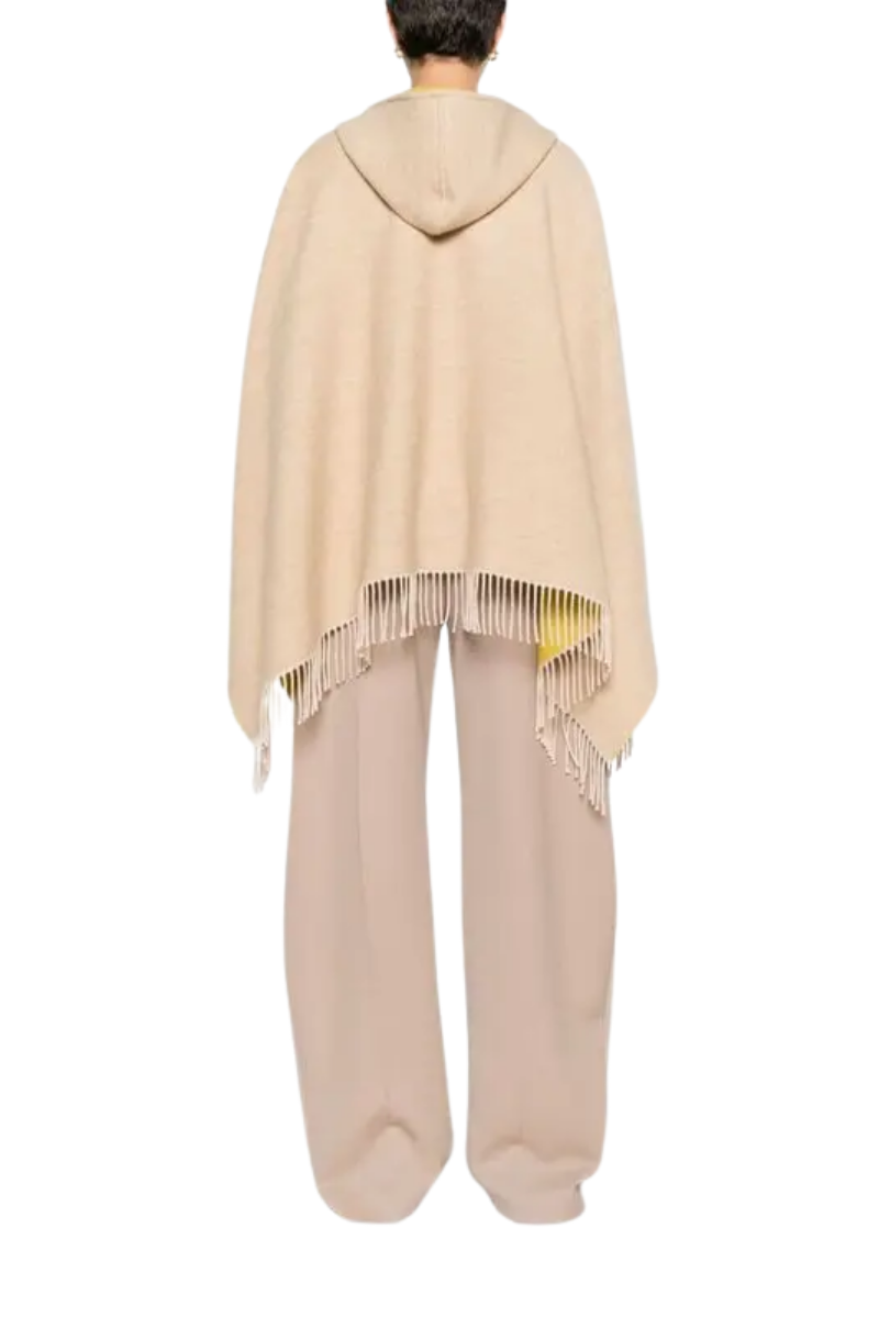 Valentino Garavani Logo-Plaque Fringe-Edge Cape In Neutrals