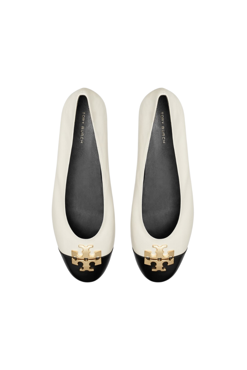 Tory Burch Charlie Ballet Leather Light Cream/Perfect Black/Gold 187711-250