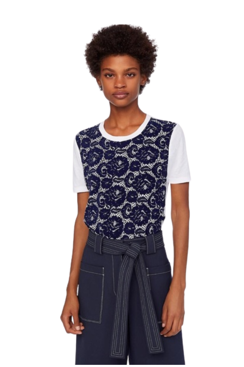 Tory burch velvet lace rose tee