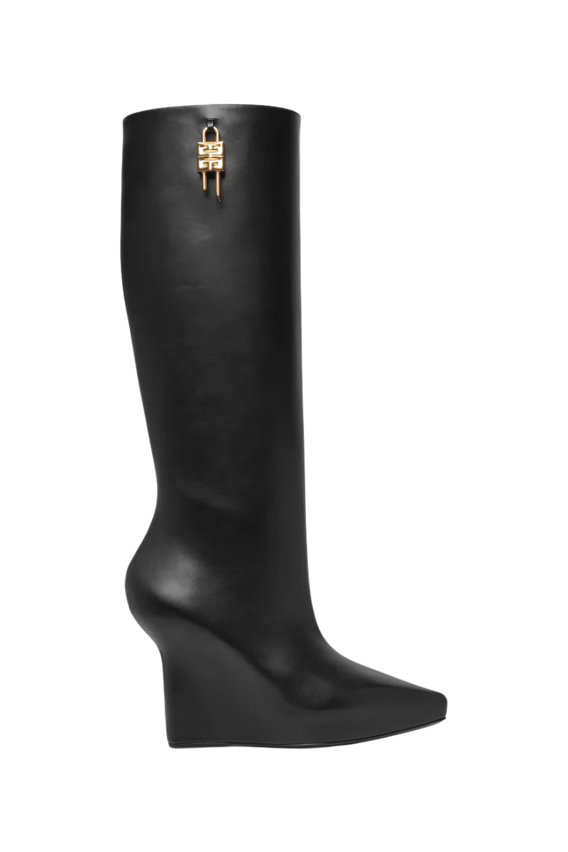 Givenchy
G lock black leather wedge high boots 80MM
