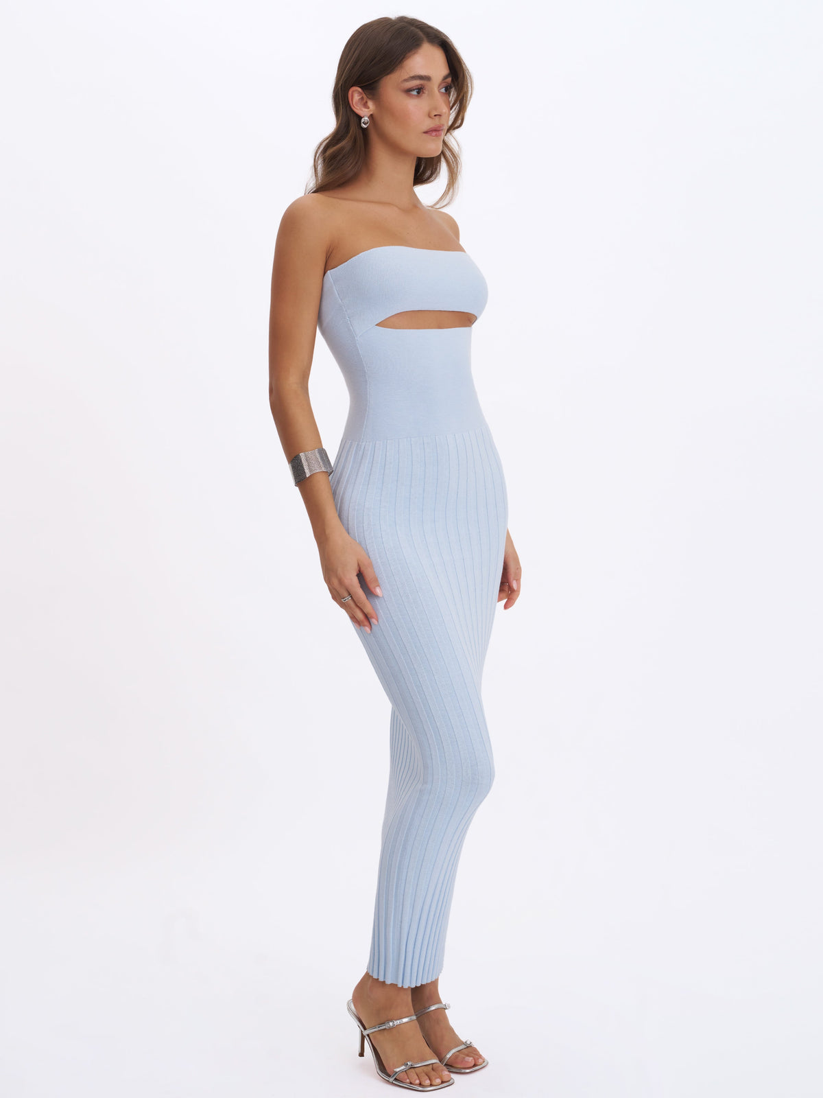 Yasmine Ice Blue Bamboo Knit Cutout Maxi Dress