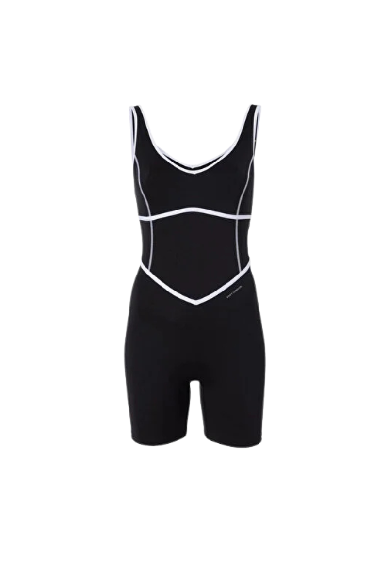 Bandier V-Neck Tempo Contrast Seam Playsuit Black/White  BND10165