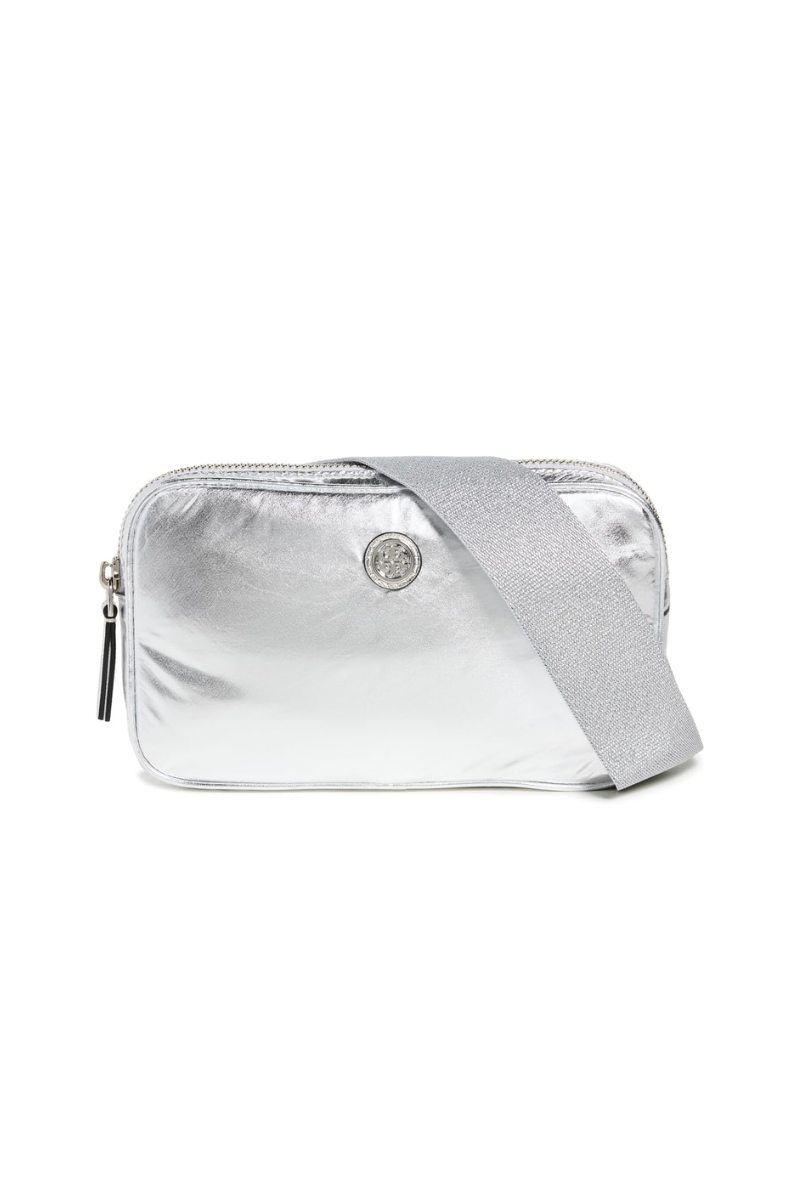 ory Burch Virginia Metallic Nylon Belt Bag – Silver