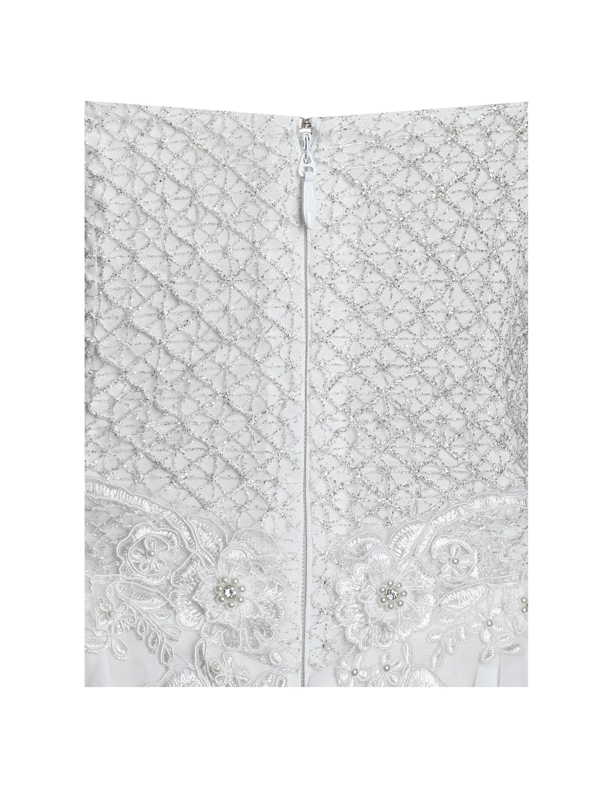 Fabiola Lace Trim Silver Net Top Mini Flare Chiffon Dress