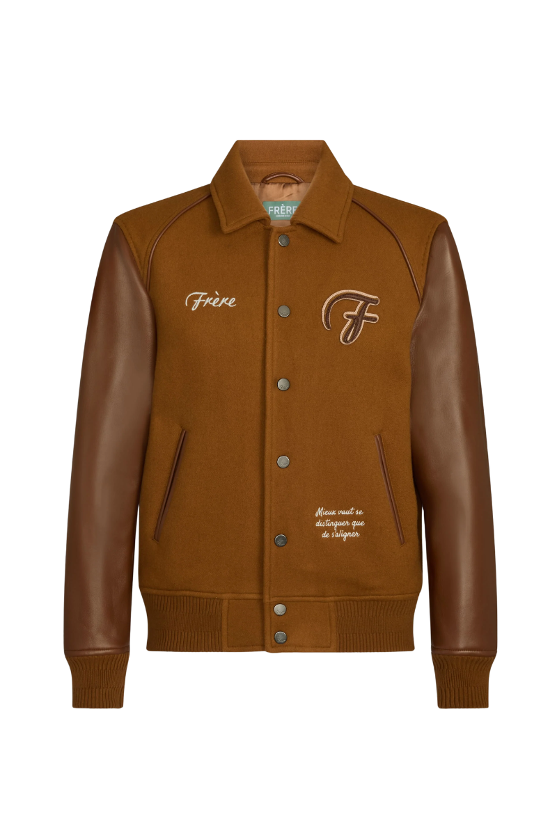 Frere Vicuna Hibiscus Varsity Cashmere & Leather Jacket