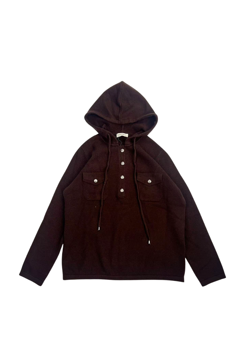 Max Simple Casual Wool Hooded Sweater_Brown