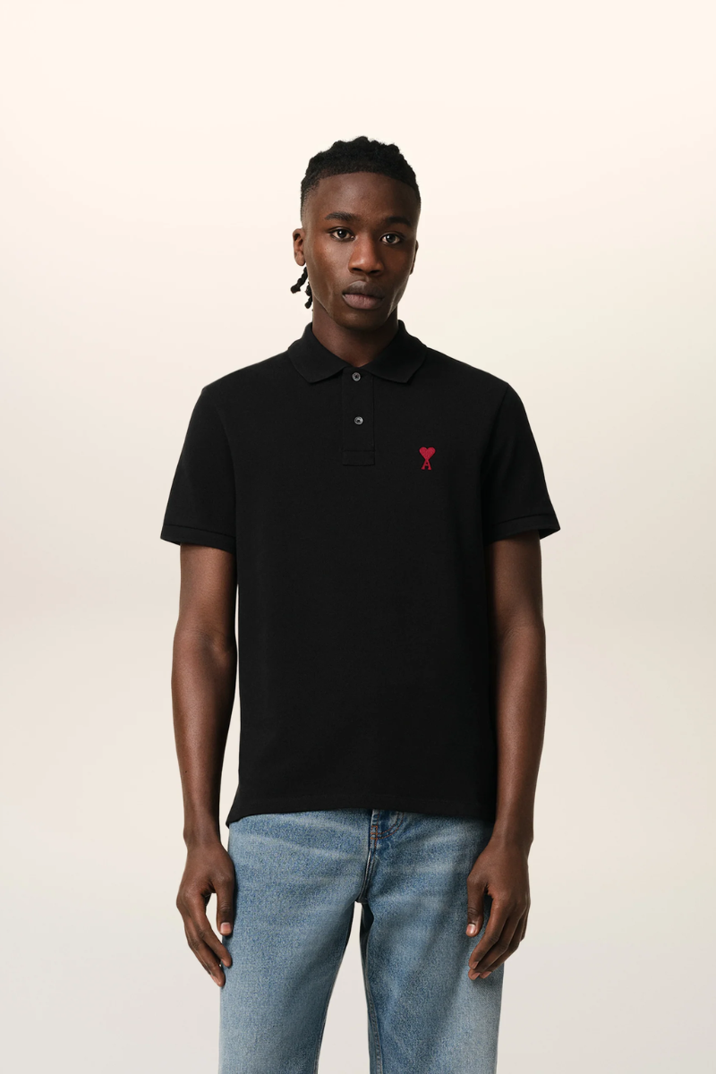 AMI de Coeur Black Cotton Polo Shirt