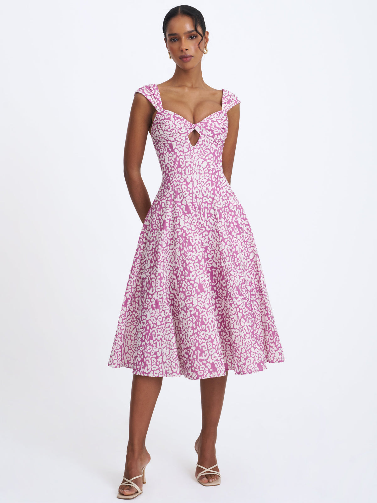 Wynonna Mauve Cheetah Linen Keyhole Midi Dress