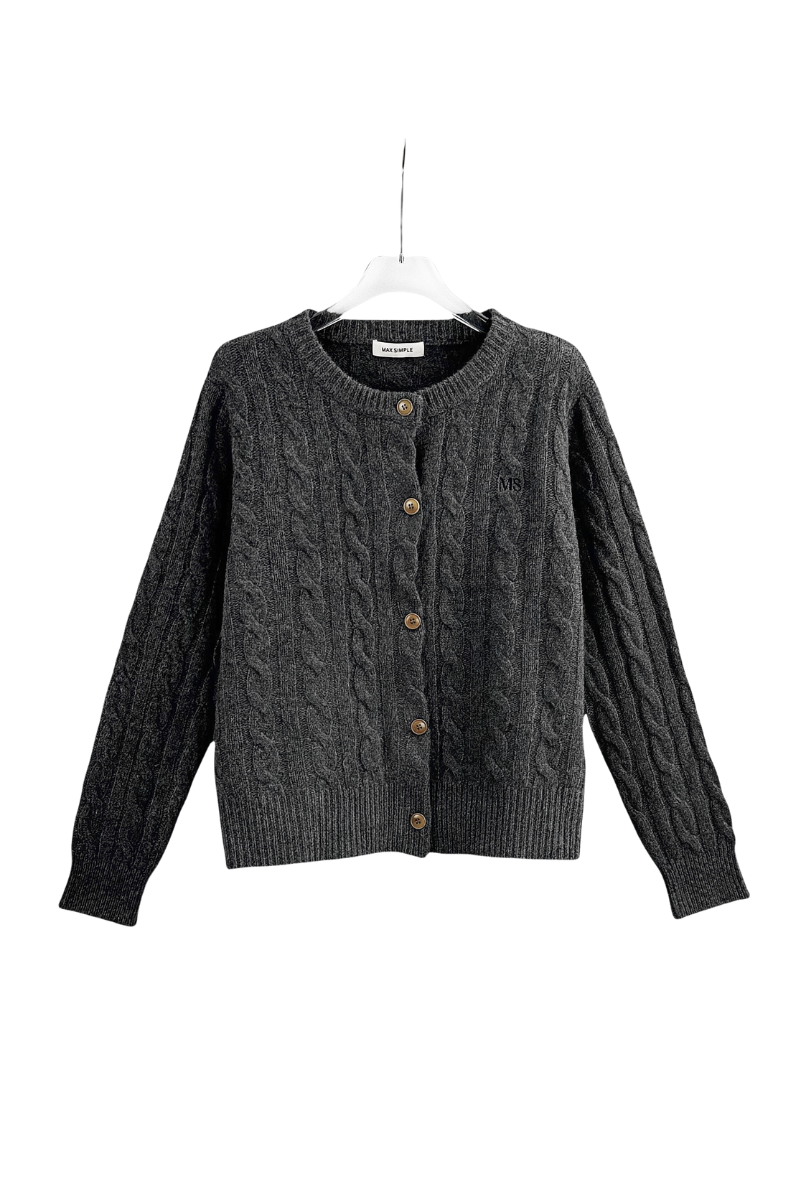 Max Simple Wool Cable-Knit Cardigan Charcoal