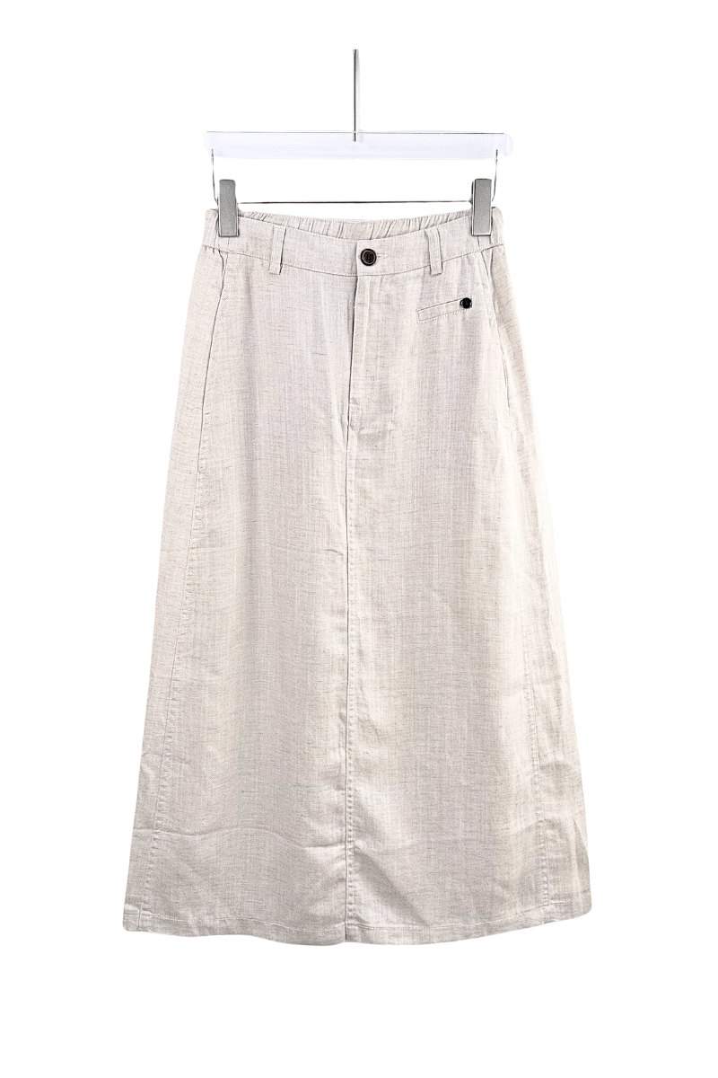 Max Simple Tencel Linen Blend Skirt Almond