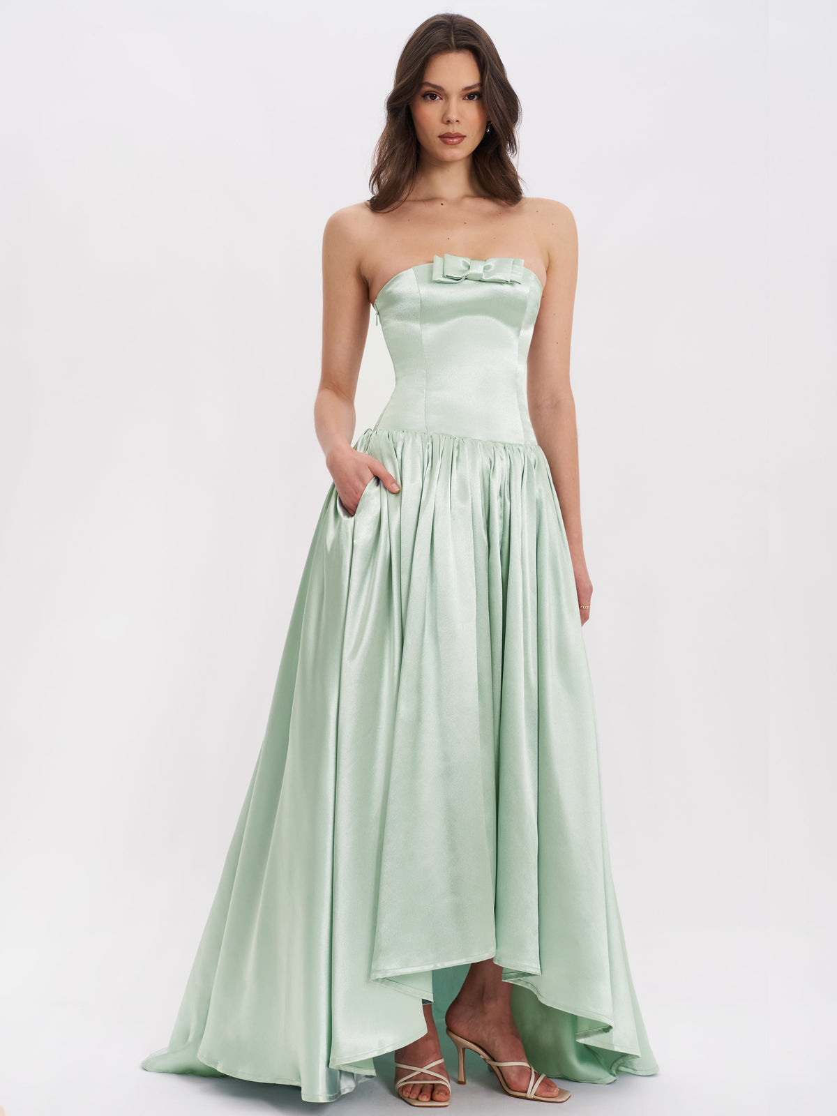 Lael Mint Green Back Button Trailing Gown (Archive Sale)